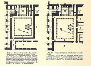 Figura 3. Hipótesis de la transformación del claustro del s. XII al erigido en s. XIII por Cèsar Martinell, 1929.