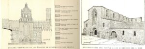 Figura 4. Estudio estratigráfico y perspectiva interpretativa del monasterio en el s.XIII por Cèsar Martinell, 1929.