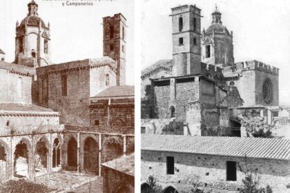 Figura 5. Postal del claustro mayor, 1900 y fotografía de Francesc Brunet i Recasens del claustro viejo, 1896. Fuente: Arxiu Nacional de Catalunya, Fons ANC1-284.