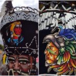 Figuras 8. Caballeros jaguar bordados en el sombrero de integrantes de la comparsa “Un Brinco de Fe.” Fotografía de Diana Elena Barcelata Eguiarte (2022).