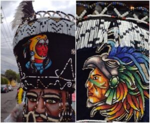 Figuras 8. Caballeros jaguar bordados en el sombrero de integrantes de la comparsa “Un Brinco de Fe.” Fotografía de Diana Elena Barcelata Eguiarte (2022).