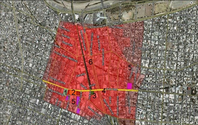 Figura 10: Ubicación de elementos simbólicos y polígonos Grupo 1. Fuente: Elaboración propia con imagen de Google Earth