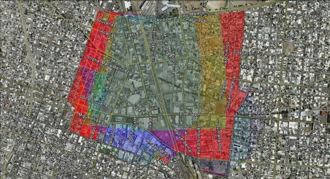 Figura 9: Sobreposición de polígonos. Fuente: Elaboración propia con imagen de Google Earth